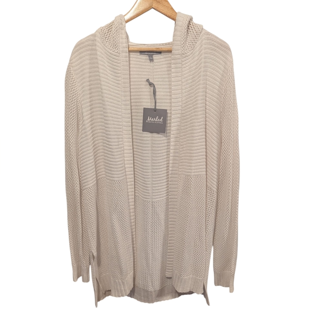 Marled White Hooded Cardigan Size Large